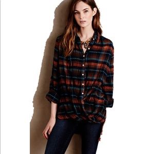 Boho style light cotton flannel shirt